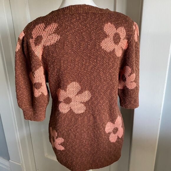 Sonoma Brown Flower Power Hippie Boho Knit Sweater, Sz M Coquette half sleeves - Picture 7 of 10